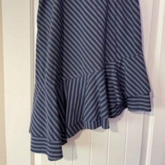 Joie Navy Blue & White Stripe Assymetrical Hem Midi Skirt - Size 4 - Picture 8 of 8